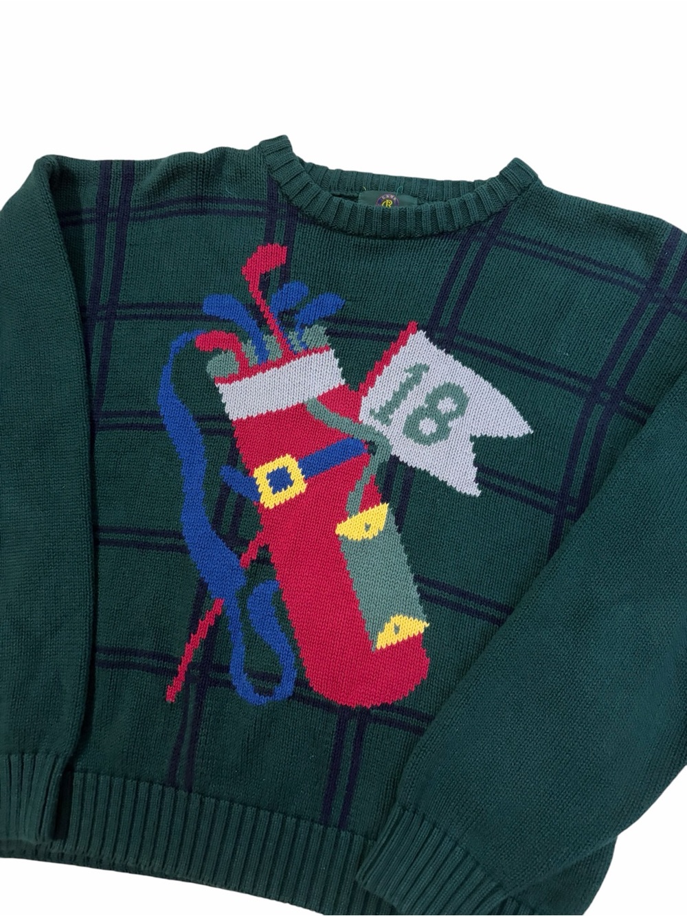 VTG Club Room Golf Bag 18 Hole Sweater Mens Medium Green 90s Knit Heavyweight